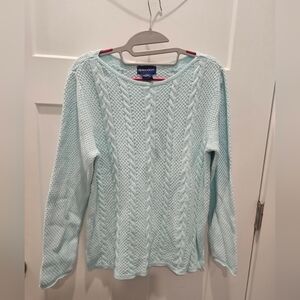 Splendor! Light Blue Cable Knit Cotton Sweater Women’s Medium Made in Canada